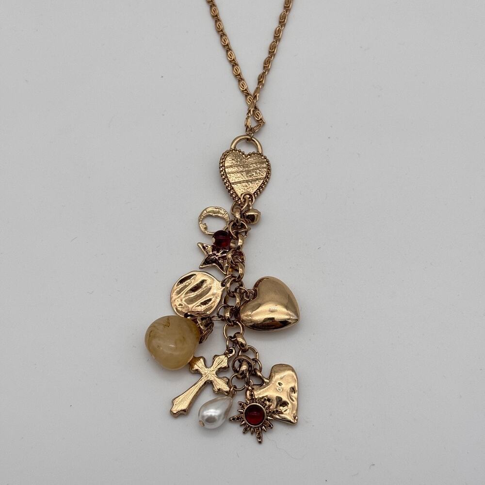 Free People Layer Necklace Heart Cross Charm Cluster Boho Multi Strand Boho NEW - Picture 4 of 10